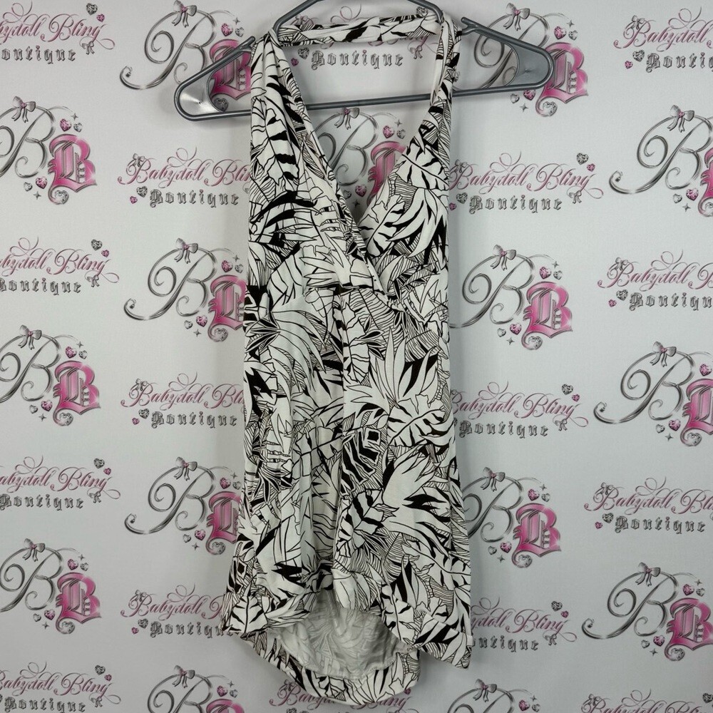 Ricki's halter top y2k stretchy leaf print floral Monochrome Leaf Pattern Top